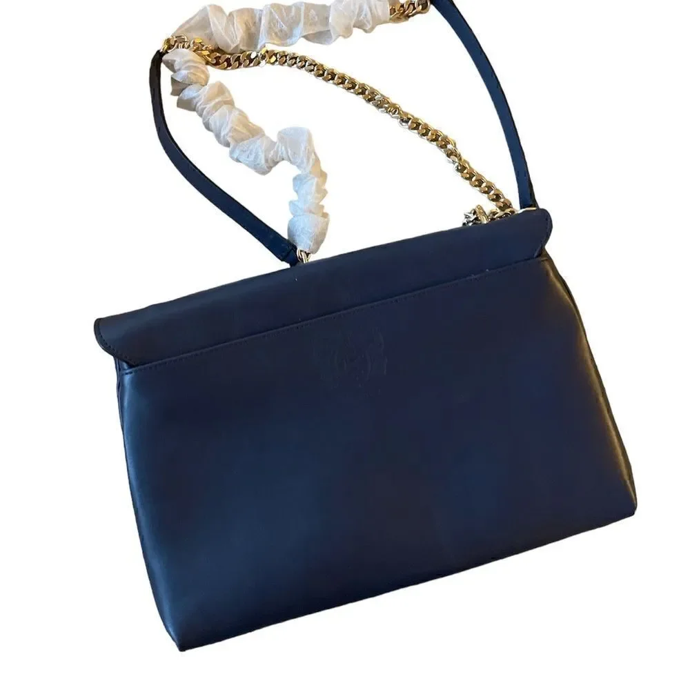 Bruno Magli Womens Black 100% Italian Leather Handbag Navy Blue